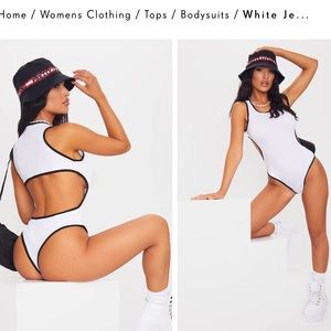 Pretty Little Thing White and Black Cutout Bodysuit